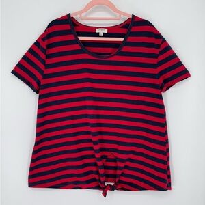 Umgee Women's Red and Navy Striped Short Sleeve Top With Knot Size Large